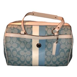 Coach Classic Signature Canvas Speedy/Satchel in Cream & Teal
